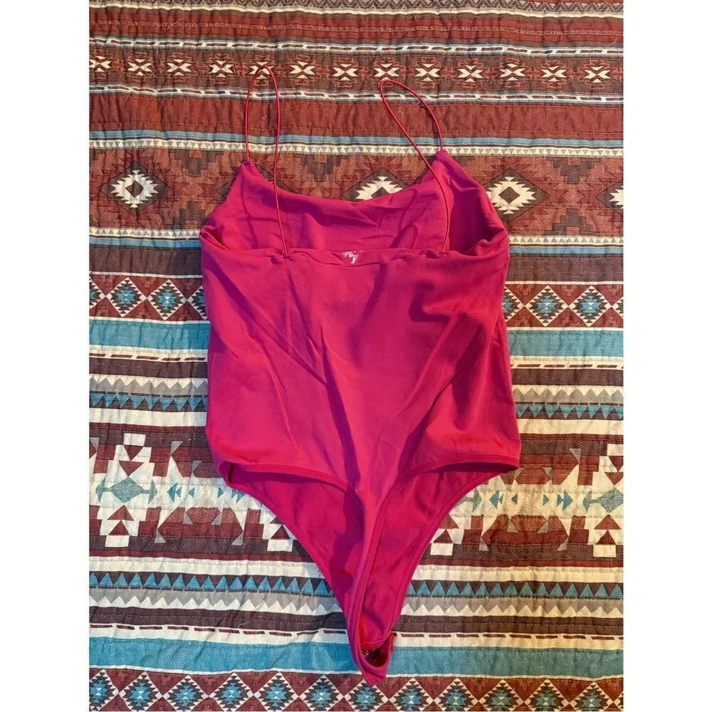Free People Bright Pink Spaghetti-Strap One-Piece Bodysuit XS